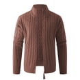 thumbnail image 1 of Miluxas Mens Full Zip Up Cardigan Sweater Casual Stand Collar Cable Knit Winter Sweaters Coffee, 1 of 7