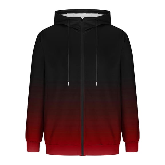 Miluxas Mens Gradient Jackets Long Sleeve Fashion Hooded Coats with Pocket Winter Casual Outerwear Zipper Drawstring Tops Wine