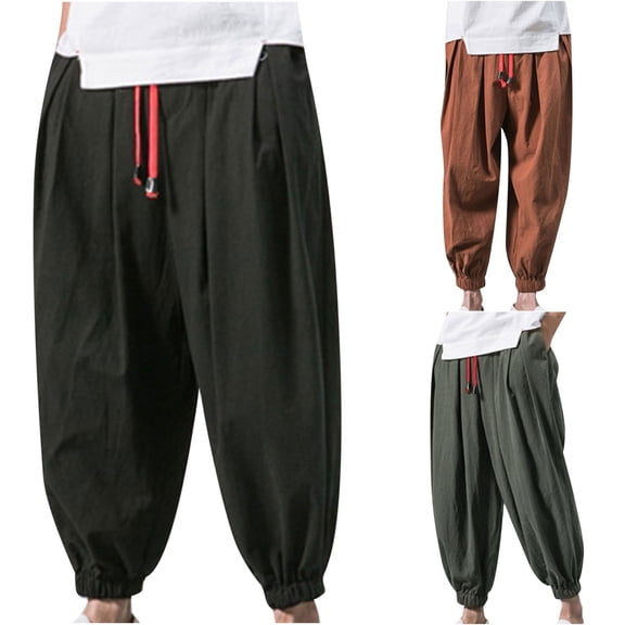 Miluxas Mens Harem Pants Casual Elastic Waist Drawstring Baggy Hippie Trousers Cotton Linen Boho Yoga Beach Pants Coffee