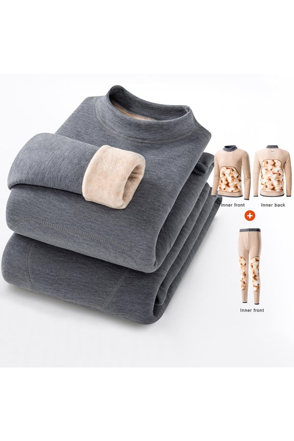 Mens Heavyweight thermal Underwear Set Thick Fleece Lined Long Johns Extreme Cold Winter Base Layer Top and Bottom Gray
