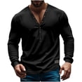 thumbnail image 1 of Miluxas Mens Henley Long Sleeve Shirts Front Placket Casual T-Shirts Washed Soft Classic Tee Black, 1 of 8
