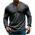 thumbnail image 1 of Miluxas Mens Henley Long Sleeve Shirts Front Placket Casual T-Shirts Washed Soft Classic Tee Gray, 1 of 8
