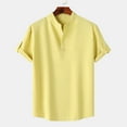 thumbnail image 1 of Miluxas Mens Henley Shirt Short Sleeve Basic Button-Down T-Shirt Solid Color Henley Shirt for Men Yellow 8(M), 1 of 9