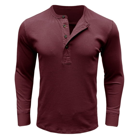 Miluxas Mens Henley Shirts Long Sleeve Casual Pullover Shirt Fashion Button T-Shirt Wine