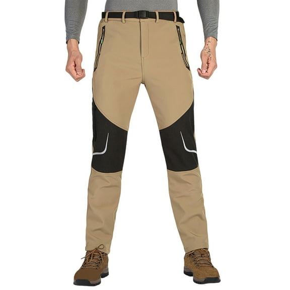 Miluxas Mens High Visibility Sweatpants Safety Work Trousers Reflective Striped Athletic Jogging Elastic Bottom Workout Pant Khaki