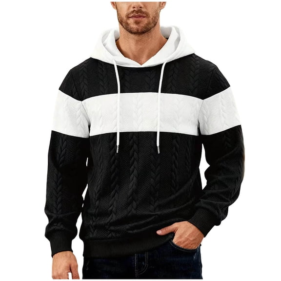Miluxas Mens Hooded Sweatshirt Casual Long Sleeve Drawstring Waffle Knit Hoodies Slim Fit Hoodies Pullover Black