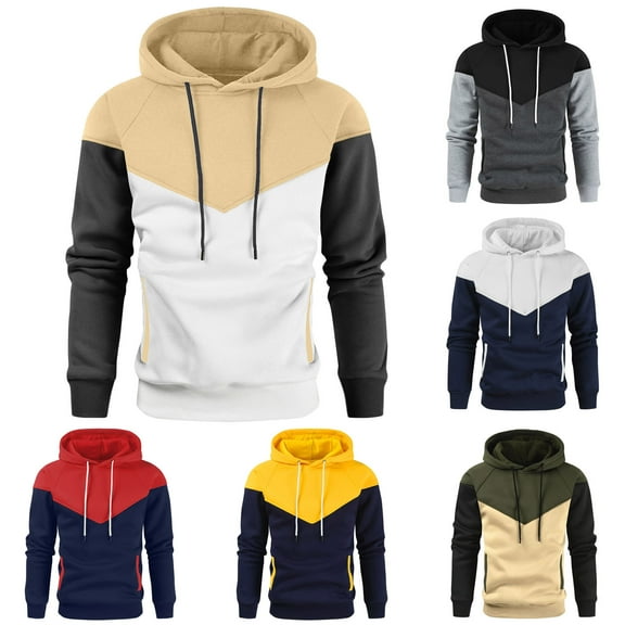 Miluxas Mens Hoodies Contrast Color Pullover Long Sleeve Cozy Sport Outwear Casual Drawstring Regular Fit with Pocket Yellow