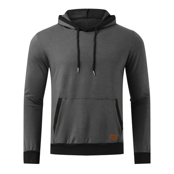 Miluxas Mens Hoodies Patchwork Pullover Fleece Color Block Long Sleeve Sweatshirts Casual Tops with Pocket Gray