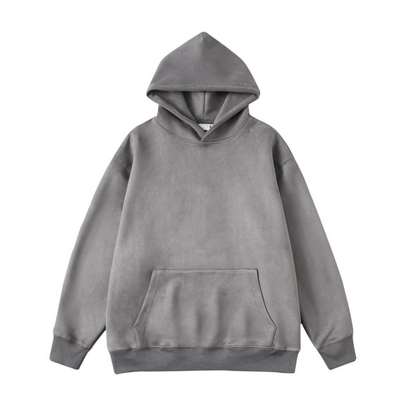 Miluxas Mens Hoodies Pullover Long Sleeve Casual Fleece Sweatshirts Winter Solid Color Hooded Tops with Kangaroo Pocket Gray