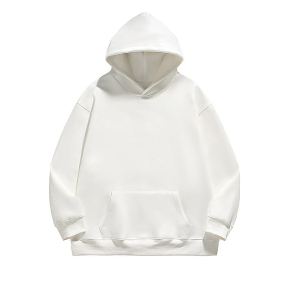 Miluxas Mens Hoodies Pullover Long Sleeve Casual Fleece Sweatshirts Winter Solid Color Hooded Tops with Kangaroo Pocket White
