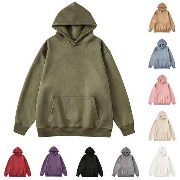 Miluxas Mens Hoodies Pullover Long Sleeve Casual Fleece Sweatshirts Winter Solid Color Hooded Tops with Kangaroo Pocket White