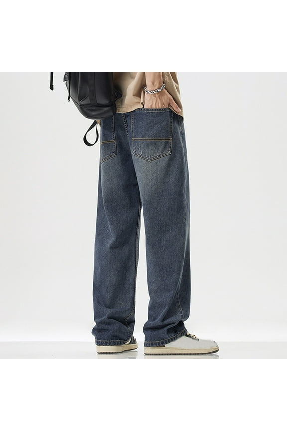 Mens Jeans for Men Fashion Slim fit Men's Work Pants Loose Stretch Straight Leg Mens Regular Relaxed Baggy Stretchy Light Blue