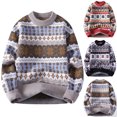 thumbnail image 1 of Miluxas Mens Knit Sweater Grandpa Vintage Knitted Sweaters Oversized Striped Spring Pullover Casual Long Sleeve Pullovers Red, 1 of 3