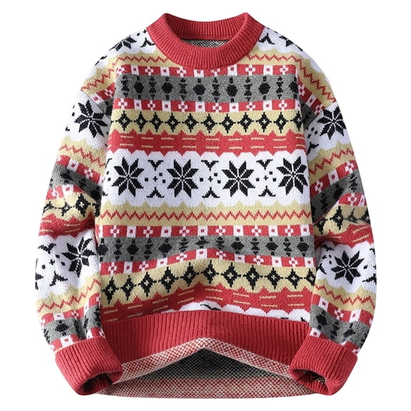 Miluxas Mens Knit Sweater Grandpa Vintage Knitted Sweaters Oversized Striped Spring Pullover Casual Long Sleeve Pullovers Red