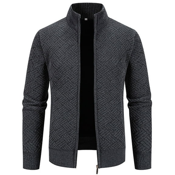 Miluxas Mens Knitted Cardigan Sweaters Full Zip Up Stand Collar Dressy Work Sweater Casual Comfy Slim Fit Cardigan Jacket Dark Gray