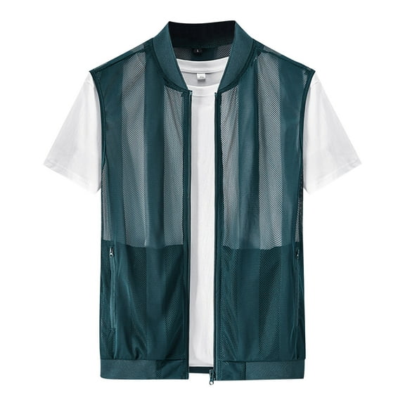 Miluxas Mens Lightweight Casual Breathable Mesh Cycling Running Travel Vest Summer Vest Full Zip Sleeveless Jacket Blue XL(XL)