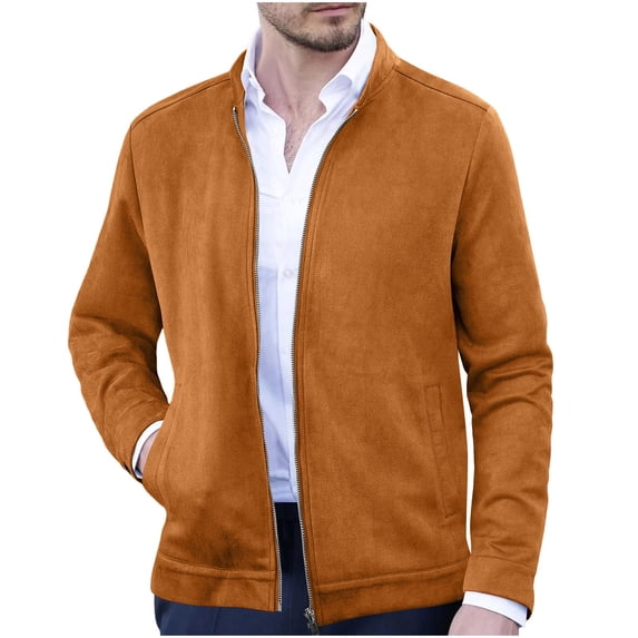 Miluxas Mens Lightweight Jackets Casual Windbreaker Zip Up Coat Stand Collar Golf Jacket Stylish Fall Work Business Orange