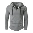 thumbnail image 1 of Miluxas Mens Lightweight Long Sleeve Hooded Sweatshirt Quarter Button Athletic Sport Hoodie Solid Drawstring Running Pullover Gray, 1 of 8