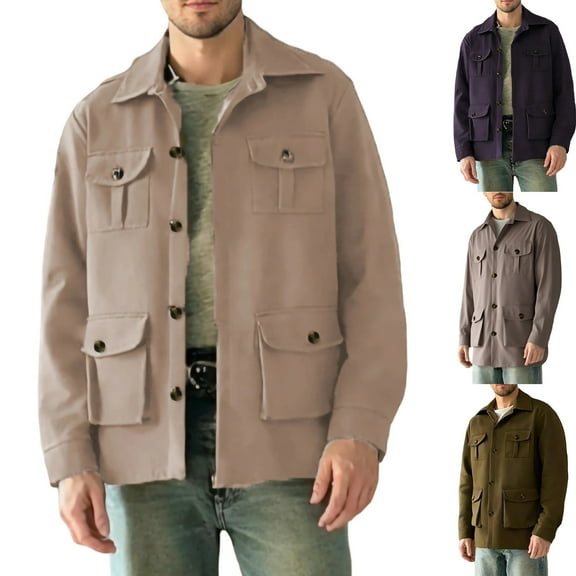 Miluxas Mens Lightweight Shirt Jacket Button Down Long Sleeve Shacket Casual Fall Warm Work Stylish Jackets with Pocket Purple XL(XL)