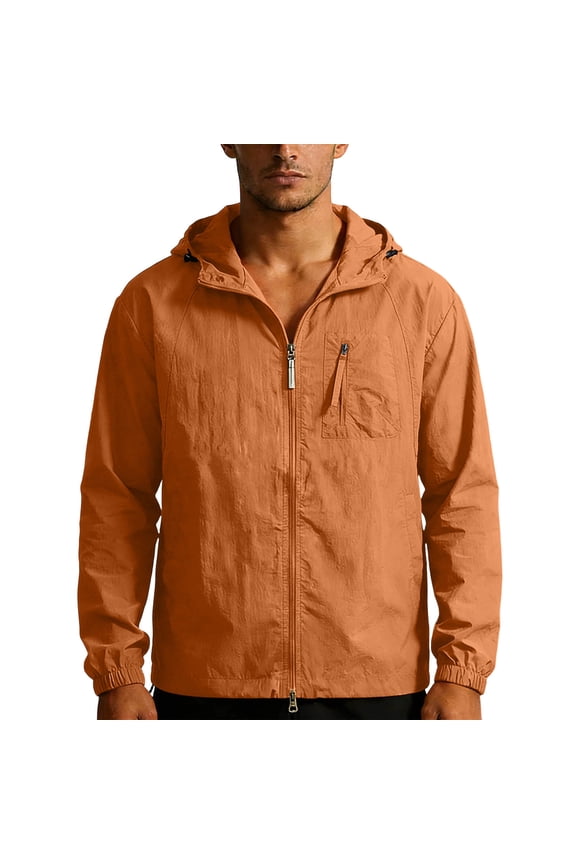 Mens Lightweight Summer Sun Protection Jackets Thin Ice Silk Zip Up Loose Fishing Hiking Sun Hoodies Orange M(M)