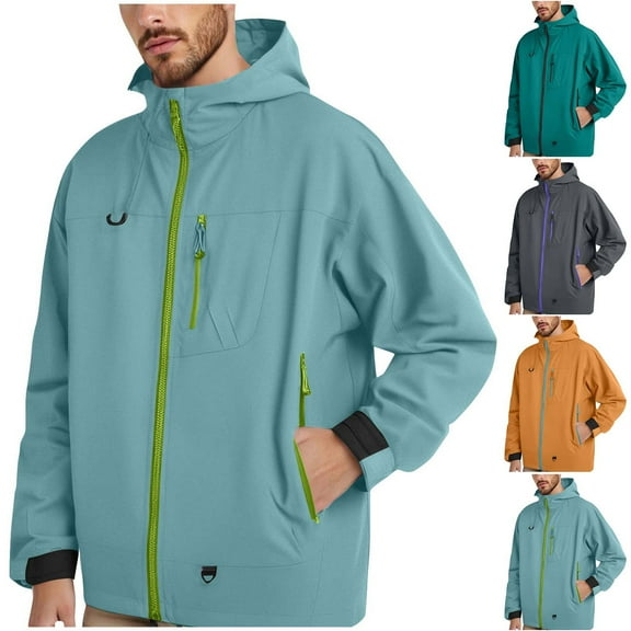 Miluxas Mens Lightweight Waterproof Jacket Windproof Rain Hooded Jackets for Running Hiking Cycling Travel Orange XL(XL)