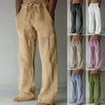 thumbnail image 1 of Miluxas Mens Linen Pants Elastic Waist Drawstring Loose Fit Casual Summer Beach Pants with Pockets Baggy Trousers White, 1 of 5