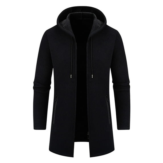 Miluxas Mens Long Cardigan Hoodies Full Zip Sweatshirt Fashion Men Regular Fit Sweatshirt Hooded Coat Black 10(XL)