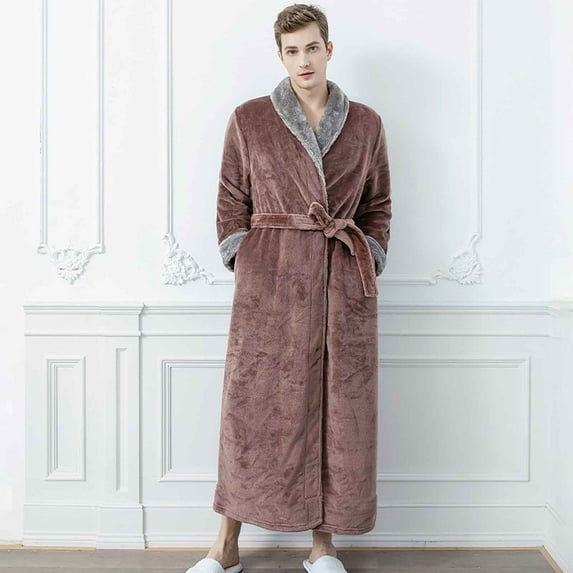 Miluxas Mens Long Robe Soft Warm Fleece Plush Bathrobe Men Sleepwear Pajamas Housecoat Nightgown Coffee 10(XL)