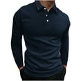 thumbnail image 1 of Miluxas Mens Long Sleeve Polo Shirts Button Casual Tee Collared Work Pullover Shirts Navy, 1 of 5