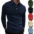 thumbnail image 1 of Miluxas Mens Long Sleeve Polo Shirts Button Casual Tee Collared Work Pullover Shirts Red, 1 of 6