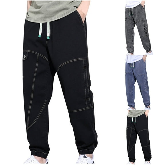 Miluxas Mens Loose Fit Jeans Elastic Waist Wide Leg Baggy Jean Cargo Pants Trousers Gray