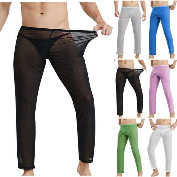 Miluxas Mens Mesh See Through Pants Pajamas Bottoms Sheer Lounge Pants Summer Cool White 12(XL)