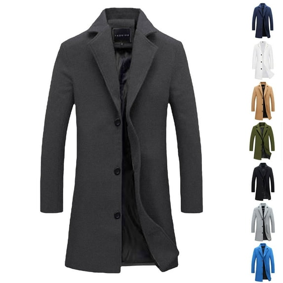 Miluxas Mens Mid Long Trench Coat Winter Double Breasted Pea Coat Casual Business Warm Overcoat