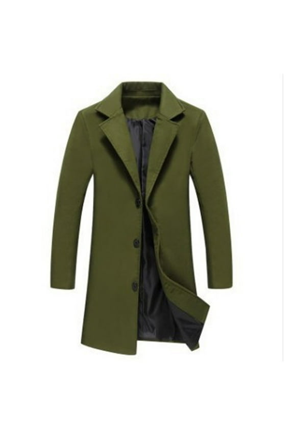 Mens Mid Long Trench Coat Winter Double Breasted Pea Coat Casual Business Warm Overcoat Green 6(M)