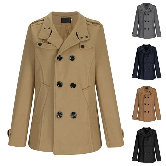 Miluxas Mens Mid Long Trench Coat Winter Double Breasted Pea Coat Casual Business Warm Overcoat Navy