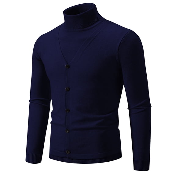 Miluxas Mens Mock Neck Sweater Ribbed Slim Fit Long Sleeve Turtleneck Button Design Pullover Sweater Navy 12(XL)