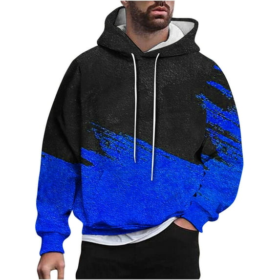 Miluxas Mens Ombre Color Hoodies Trendy Long Sleeve Drawstring Sweatshirt Pullover Big and Tall Casual Comfy Fall Outdoor Top Blue