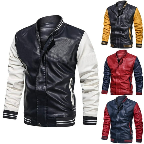 Miluxas Mens PU Faux Leather Motorcycle Bomber Jacket Stand Collar Fleece Windproof Lightweight Biker Racing Coats Outwear Yellow