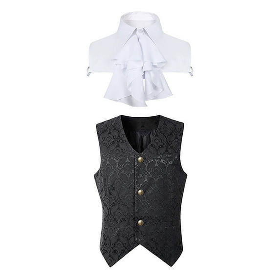 Miluxas Mens Paisley Tuxedo Vest Victorian Steampunk Gothic Suit Vest Slim Fit V-Neck Waistcoat Black
