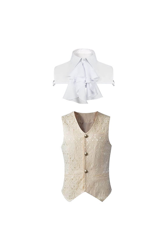 Mens Paisley Tuxedo Vest Victorian Steampunk Gothic Suit Vest Slim Fit V-Neck Waistcoat White