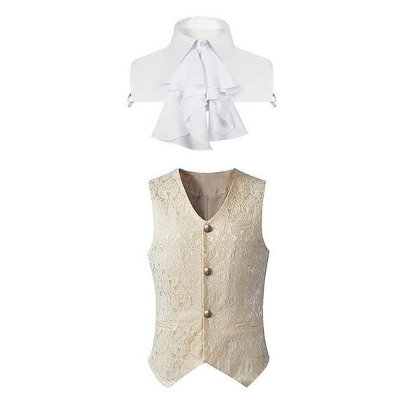 Miluxas Mens Paisley Tuxedo Vest Victorian Steampunk Gothic Suit Vest Slim Fit V-Neck Waistcoat White
