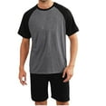 thumbnail image 1 of Miluxas Mens Pajama Short Sets Short Sleeve Crewneck Modal Pajama Lounge Set Raglan Sleepwear Black L(L), 1 of 8