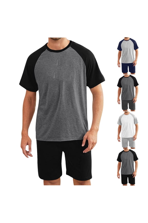 Mens Pajama Short Sets Short Sleeve Crewneck Modal Pajama Lounge Set Raglan Sleepwear Navy XL(XL)