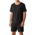 thumbnail image 1 of Miluxas Mens Pajamas Sets Shorts Soft Short Sleeve Pjs Moisture Wicking Summer Sleepwear Casual Lounge Sets Black L(L), 1 of 7