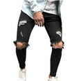 thumbnail image 1 of Miluxas Mens Pants , Men Solid Button Zipper Custom Fit Irregular Ripped Jeans Black 6(M), 1 of 5