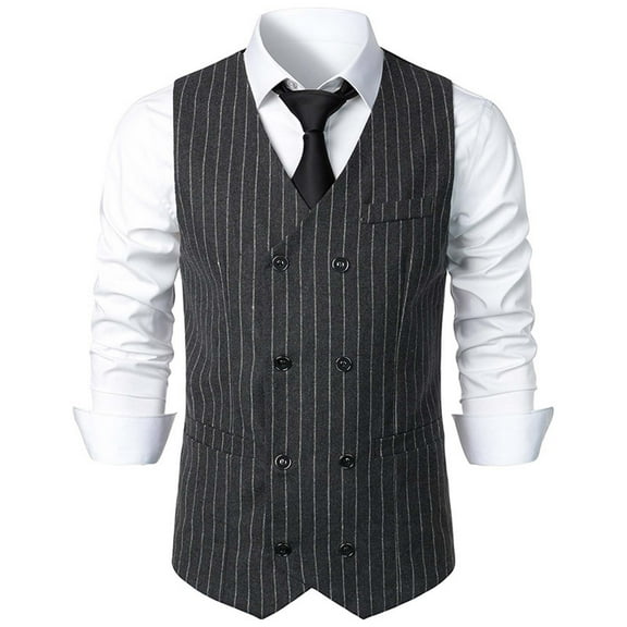 Miluxas Mens Pinstripe Business Suit Vest Slim Fit formal Dress Tuxedo Waistcoat Double-Breasted Stripes Wedding Dress Vest Gray