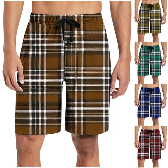 Miluxas Mens Plaid Check Soft Lightweight Long Shorts Drawstring Pants with Pocket Yellow XL(XL)