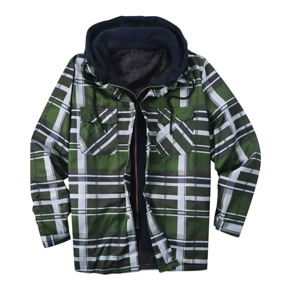 Miluxas Mens Plaid Hoodies Winter Zip Up Fleece Jacket Sherpa Fleece Lined Warm Flannel Jacket Coat Army Green