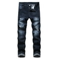 thumbnail image 1 of Miluxas Mens Plus Size Pants Men Zipper Closure Solid Washed Stretch Trousers Ripped Jeans Dark Blue 8(L), 1 of 8