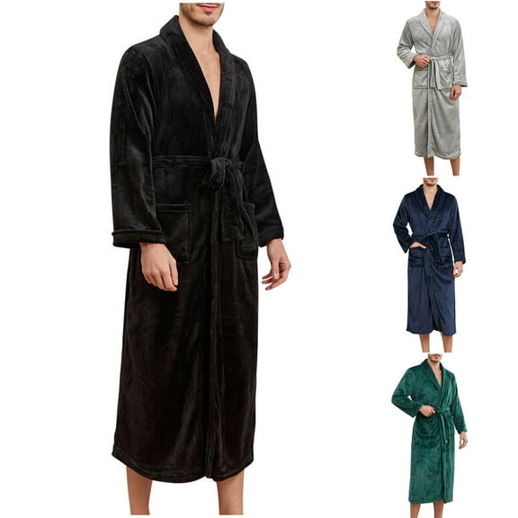 Miluxas Mens Plush Fleece Robe , Cozy Warm Bathrobe Fuzzy Male Spa Long Robe with Pockets Navy 8(XL)